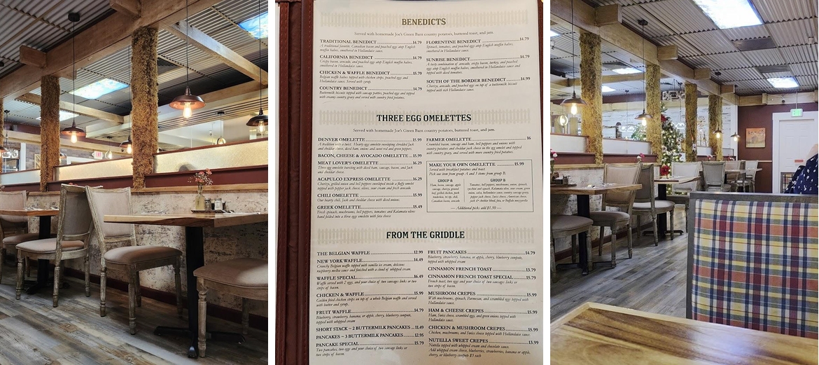 Joe's Green Barn Restaurant Menu